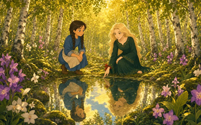 Huldra ved fossen — illustrasjon fra Nordic Tales